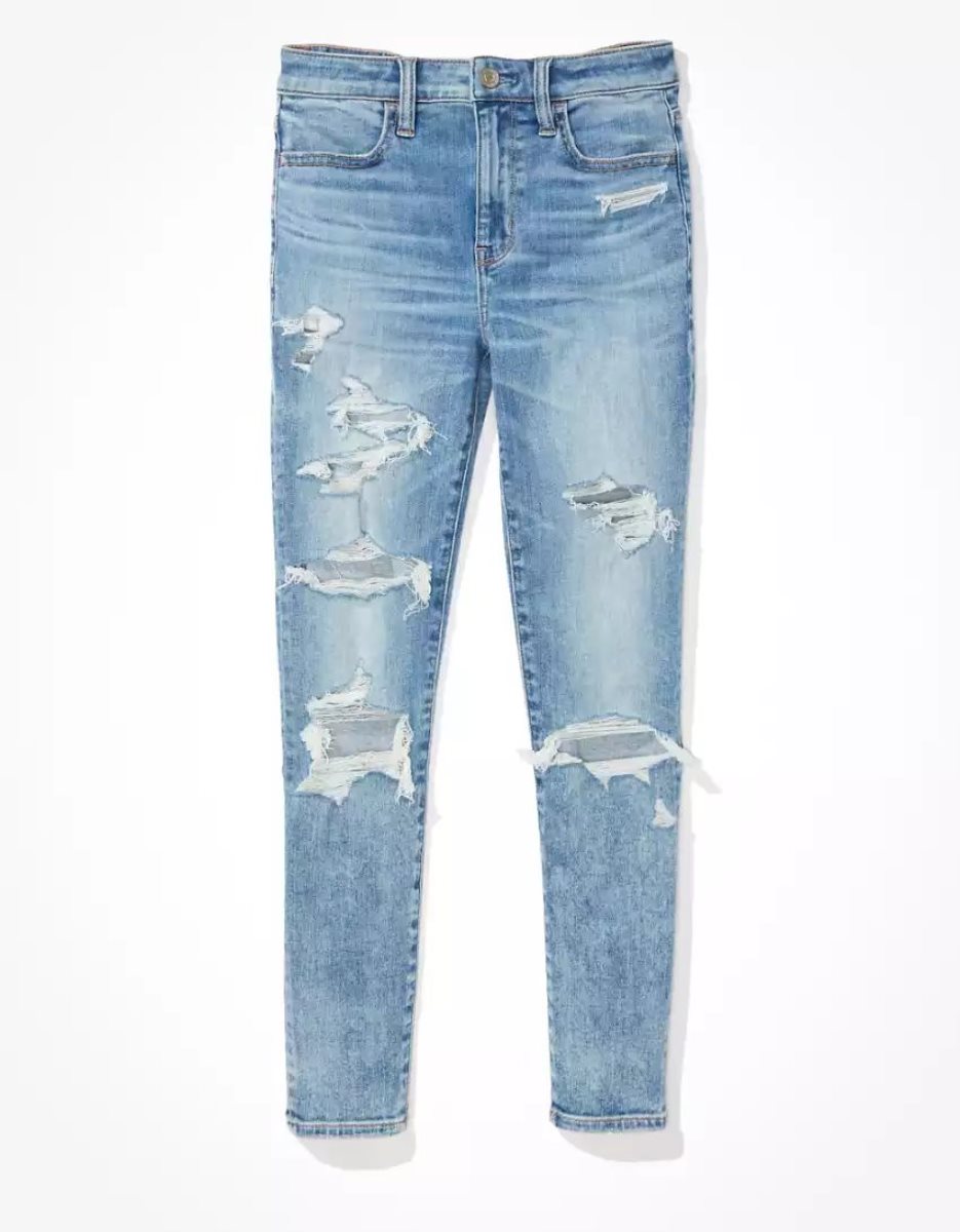 Jean American Eagle AE Ne(x)t Level Ripped High-Waisted Jegging Crop Lavage Clair Femme | DHF-92014616